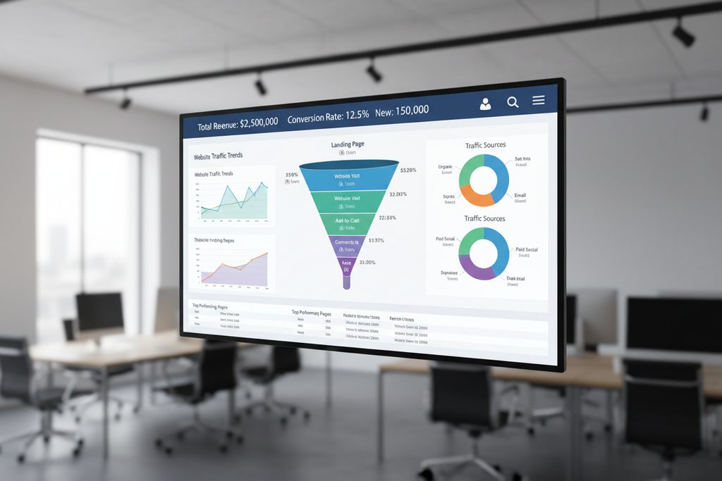 Analytics dashboard with funnel visualization